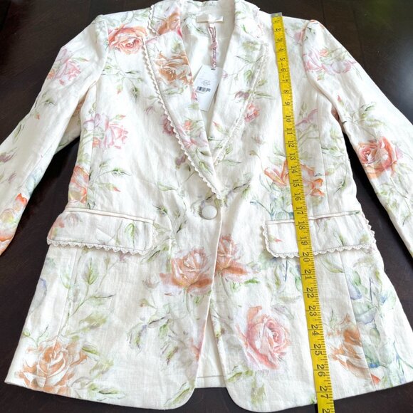 LoveShackFancy Ofra Linen Blazer Cream Burnt Orange Multi Floral Size Small NWT - Picture 12 of 15